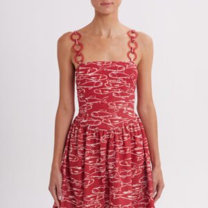 VESTIDO PRINT PECES ROJO CON AROS