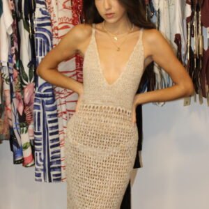 VESTIDO TEJIDO BEIGE ESCOTE V